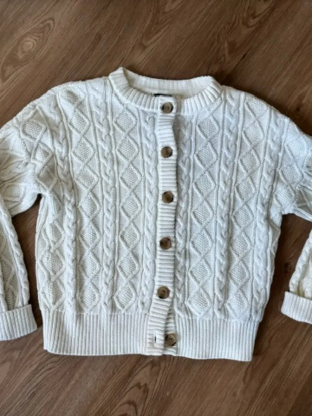 Lands End Ivory Drifter Cable Button Cardigan EUC XS